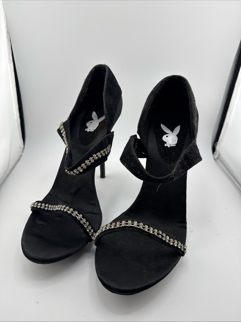 PLAYBOY Heels SIZE 9 Suede and Rhinestones (Damaged Strap: Missing Rhinestones)